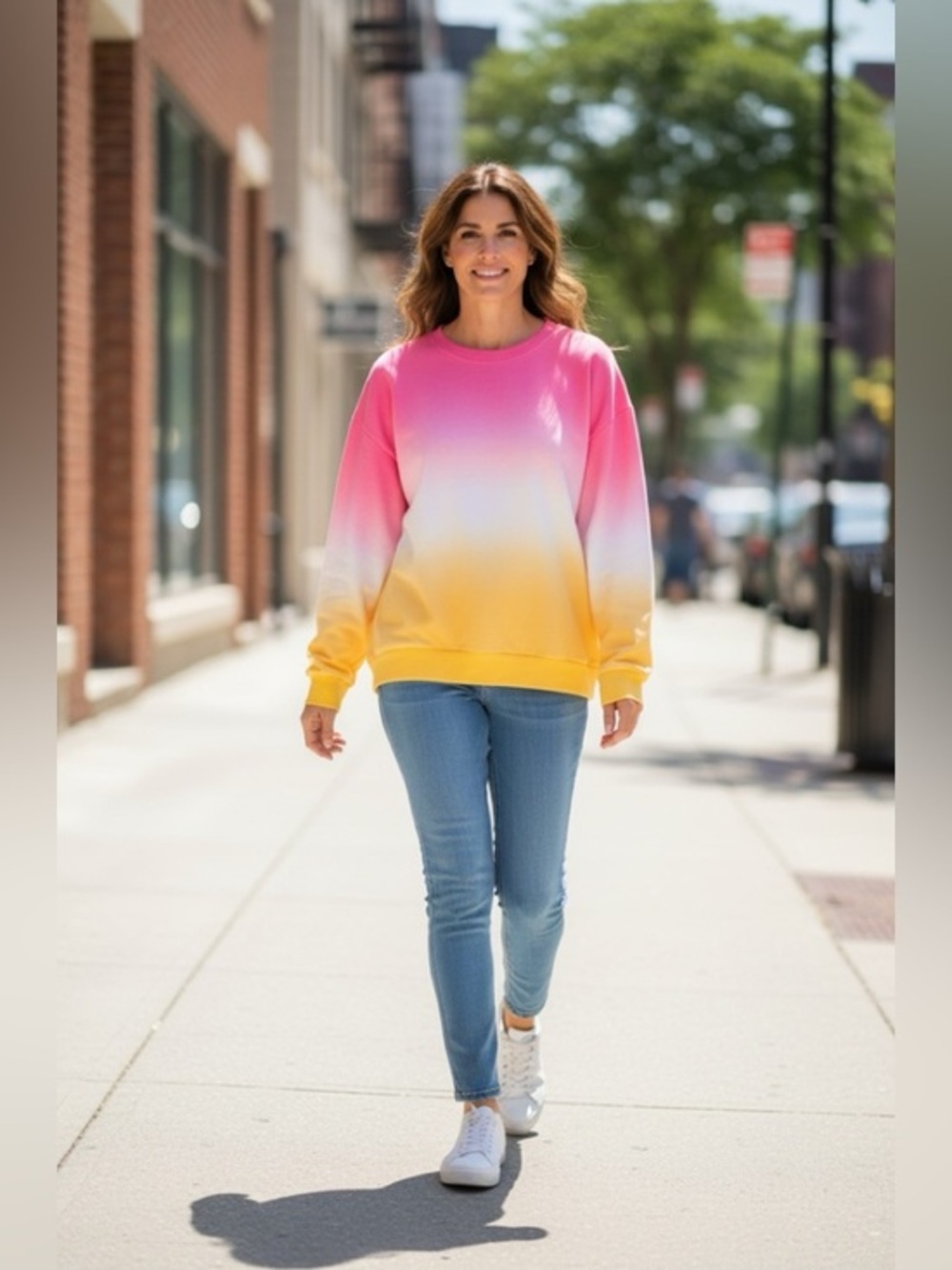 Gradient Pink to Yellow Ombre Sweatshirt - Women MISTOOK never worn